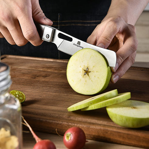 ZhengSheng Folding Chef Knife 4.8" Sharp 440A Stainless Steel Blade Wooden Handle Pocket Foldable Japanese Style Kitchen Knife for Outdoor Camping...