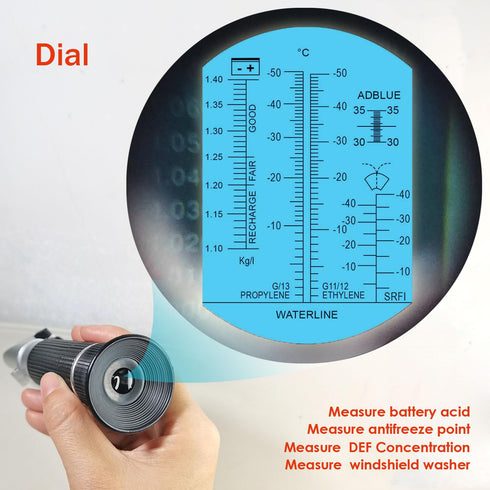 4-in-1 DEF Antifreeze Coolant Refractometer for Automobile Antifreeze System, Diesel Exhaust Fluid, Battery Acid and Windshield Washer Fluid...