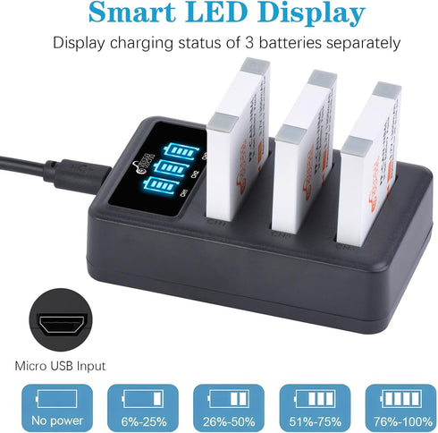 NB-6L NB-6LH Battery and 3 Slots LED Display Charger Replacement for Canon PowerShot D10 D20 ELPH 500 HS S90 S95 S120 SD770 SD980 SD1200 SD1300 SD...