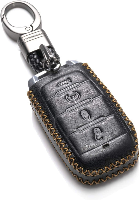 Vitodeco Genuine Leather Smart Key Fob Case Cover Protector Compatible with RAM 1500, RAM 2500, RAM 3500 2019 - 2025 (4-Button, Black)...