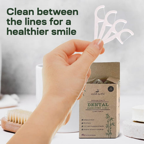 Natural Dental Floss Picks - Oral Care Dental Pick w/Mint Flavored Toothpicks, 2-in-1 Natural Floss & Toothpicks, Plant-Based Dental Flossers, Too...