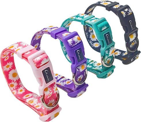 Dog Collar and Leash Set, Cute Daisy Pattern, Polyester Material, 5ft Leash, for Puppy Dogs.(Extra Small,Green Daisy)...
