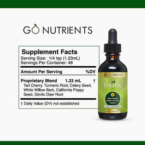 Go Nutrients Uriva - Advanced Uric Acid Flush Cleanse with Tart Cherry Extract Celery Seed, Turmeric & More - High Absorption Liquid Drops Supplem...