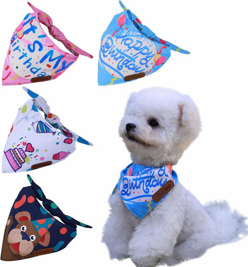 Large Spring Dog Bandanas 4Pack,Dog Scarf,Dog Birthday Bandana,dog bandanas boygirl,Premium Durable Fabric,Adjustable Fit,Unique Shape,Provide Var...