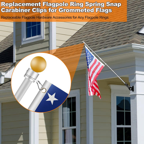 Flag Pole Ring Replacement Carabiner Clips | 4 Pcs Aluminum Alloy Flag Pole Clip Spring Snap Hooks for Grommeted Flag | Replaceable Flagpole Hardw...