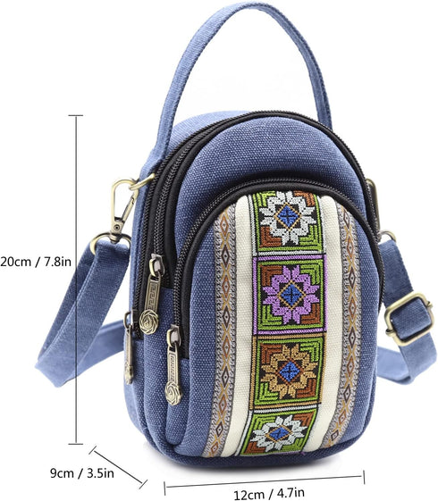 Vintage Embroidered Canvas Small Flip Crossbody Bag Cell Phone Pouch for Women Wristlet Wallet Bag Coin Purse...