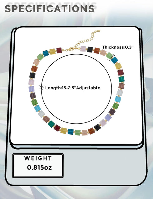 Choker Necklace for Women Multi-Colored Glass Crystals Beads Rainbow Strand Necklace Brass Plated 18K Gold Adjustable Length Trendy Gift...