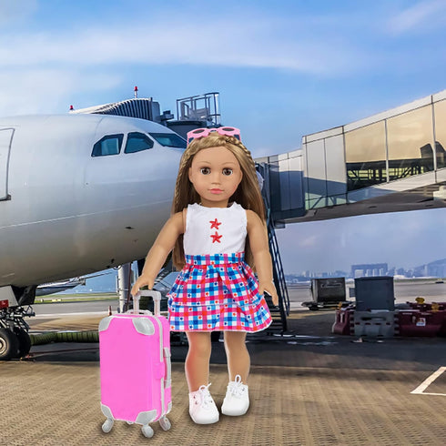 ZQDOLL American 18 inch Doll Clothes and Accessories - Doll Travel Suitcase Play Set Including Suitcase Doll Clothes, Shoes, Sunglasses, Camera, U...