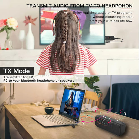 2 in 1 Bluetooth V5.3 Transmitter Receiver, USB Bluetooth Adapter, Wireless Audio Transmitter for TV to Bluetooth Headphones, Low Latency, Power b...