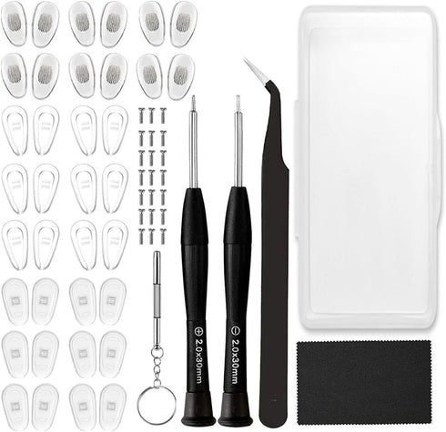 18 Pairs Eyeglass Nose Pads, Eyeglasses Repair Kit with Screwdrivers, Nose Pads, Screws, Tweezer, Cleaning Cloth for Glasses, Glasses and Sunglass...