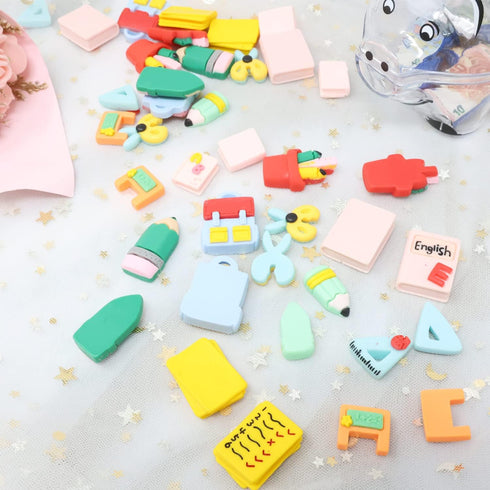 Honbay 40PCS Back to School Slime Charm Mixed Shapes School Supplies Resin Cabochons Stationery Flatback Decor for Hair Accessories Phone Case Scr...