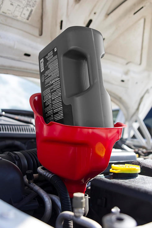 FloTool Giant Automotive Funnel with 10 Inch Wide Mouth for Gas, Oil, Transmission, Coolant, and Other Fluids, with QuickFill Technology & Splash ...