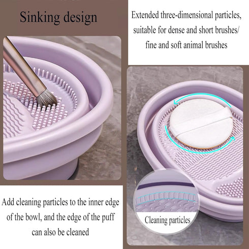 Makeup Brush Cleaner Mat,3 in 1 Upgraded Foldable Silicone Makeup Brush Cleaner Cosmetic Brush Cleaner Makeup Brush Scrubber Bowl for Cleaning, Or...