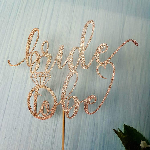 Bride to Be Cake Topper for Bridal Shower/Wedding Shower/Engagement/Bachelorette/Hen Party Decorations, Double-sided Rose Gold Glitter...