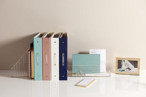 russell+hazel Mini Bookcloth Signature 3 Ring Binder, Office Supplies, Denim, 8” x 9”...