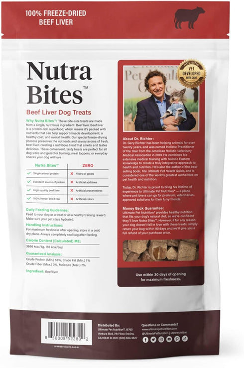 ULTIMATE PET NUTRITION Nutra Bites Freeze Dried Raw Single Ingredient Training Treats Food Topper for Dogs, 4 Ounces, Beef Liver...
