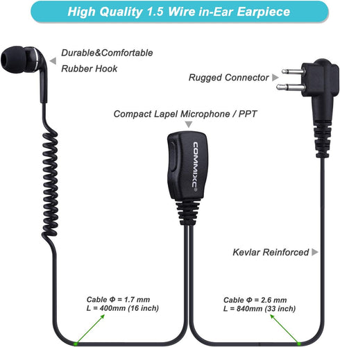 2-Pack Walkie Talkie Earpiece, 2.5mm/3.5mm 2-Pin in-Ear Walkie Talkie Headset with PTT Mic, Compatible with Motorola Two-Way Radios......