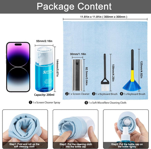 Laptop Screen Cleaner Kit, walrfid 6.8oz Car Touchscreen Mist Cleaning Tool for iPad, iPhone, Mac, Phone, Tablet, Computer Monitor LED TV Screen, ...