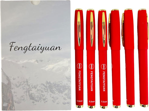 Fengtaiyuan R038P18x6 Red Gel Ink Rollerball Pens - Comfortable Non-Slip Grip, Red Ink, Ultra Fine, 0.38mm, Quick-Drying Ink, 6-Piece Box (R038P18...