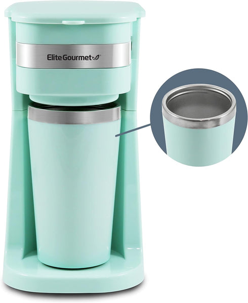 Elite Gourmet EHC117M Personal Single-Serve Compact Coffee Maker Brewer Includes 14Oz. Thermal Travel Mug with Stainless Steel Interior, Compatibl...