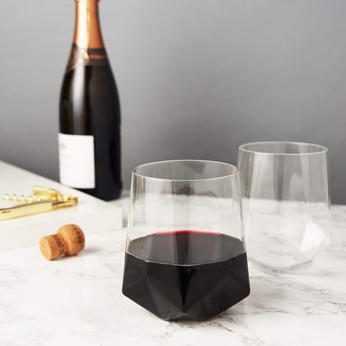 Viski Raye Faceted Crystal Wine Glasses Set of 2, No-Lead Premium Crystal Clear Glass, Modern Stemless, Wine Glass Gift Set, 20 oz...
