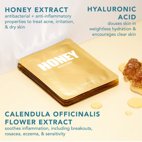 LAPCOS Honey Sheet Mask, Daily Face Mask with Hyaluronic Acid and Antioxidants to Hydrate and Tighten Dry Skin, Korean Beauty Favorite, 5-Pack...