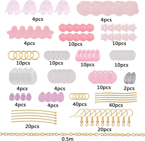 SUNNYCLUE 1 Box DIY 10 Pairs Frosted Acrylic Calla Lily Flower Dangle Earring Making Kits Pink White Acrylic Flower Beads Caps Pendants with Earri...