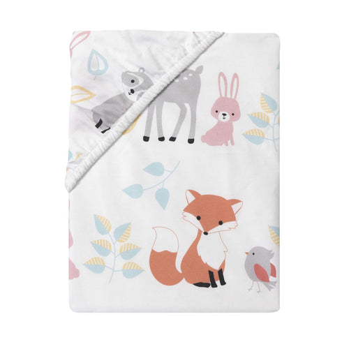 Lambs & Ivy Little Woodland Animals Fitted Crib Sheet, White...