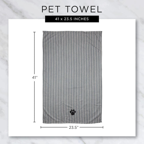 Bone Dry Pet Grooming Towel Collection Absorbent Microfiber X-Large, 41x23.5", Embroidered Stonewash Blue...