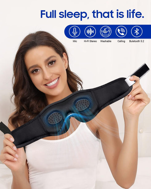 LC-dolida Sleeping Headphones Eye Mask, Sleep Mask with Bluetooth Headphones 3D Eye Mask Wireless Music Cotton Sleep Cover for Side Sleepers Nap I...