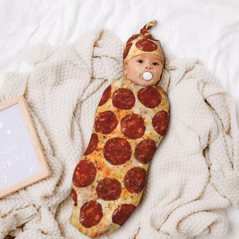 Burrito Pizzas Newborn Swaddling Blanket Beanie Hat Sets Soft Baby Receiving Funny Food Blanket Soft Sleeping Bag New Born Soft Sleep Sacks for Bo...