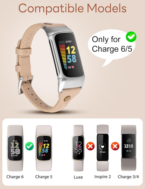 Wearlizer Leather Band Compatible with Fitbit Charge 5 Bands/Fitbit Charge 6 Bands for Women Men, Slim Leather Watch Strap Replacement Wristband A...