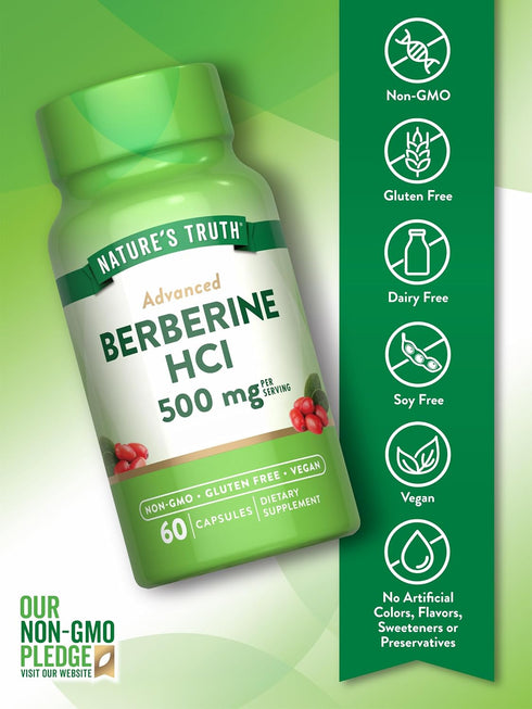 Nature's Truth Berberine 500mg | 60 Capsules | Vegan, Non-GMO, and Gluten Free Supplement...