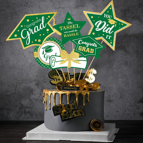 Green and Gold Graduation Decorations Set of 24 Class of 2025 Table Decor Congrats Grad Party Centerpiece Sticks Table Toppers Graduation Party Su...