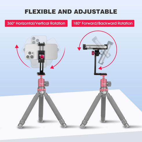 Manbily Phone Tripod Mount Adapter with Cold Shoe, Metal Aluminum Smartphone Tripod Holder 360° Cell Phone Clip for iPhone Samsung Video Live Vlog...