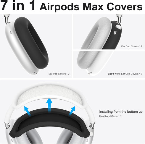 BRG 7 in 1 Silicone Case Covers for AirPods Max, Sweat-Proof Ear Pad Case Covers/Ear Cup Covers/Headband Cover for AirPods Max Headphones, Accesso...