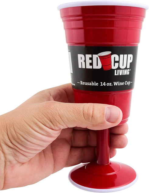 Reusable Red Plastic Wine Glasses with Stem, 14oz, Unique Heavy-Duty Drinking Glasses for Parties, Durable Champagne Flutes, Cute Sturdy Big Grip ...