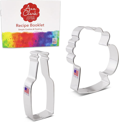 Ann Clark Cookie Cutters Cocktail Cookie Cutters 2-Pc. Set Made in the USA, Beer/Soda Bottle, Beer Mug/Stein...