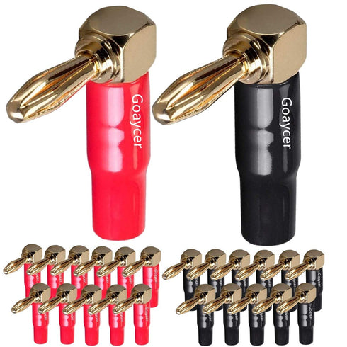 Banana Plugs Right Angle 12 Pairs - 24k Gold Plated 90 Degree Speaker Connector (24Pcs)...