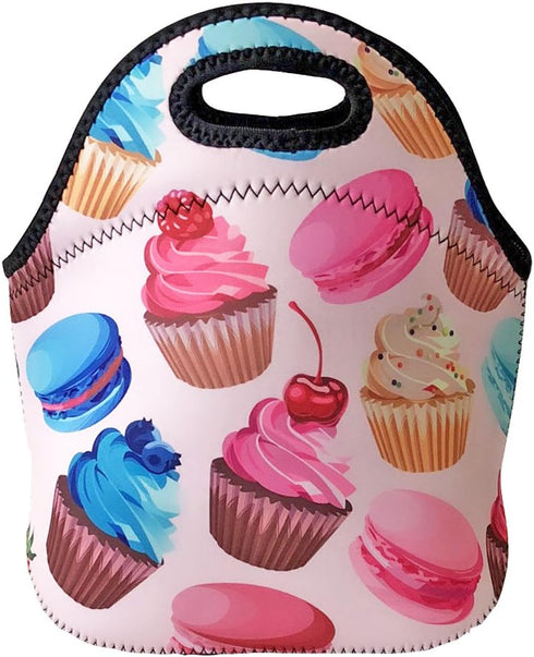 allydrew Insulated Neoprene Lunch Bag Zipper Lunch Box Tote, Cupcakes...