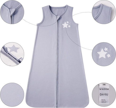 DaysU Baby Sleep Sack 0-6 Months 100% Cotton, Baby Unisex Wearable Blanket 2-Way Zipper TOG 0.5, Breathable Lightweight Baby Sleeping Bag 2 Pack, ...