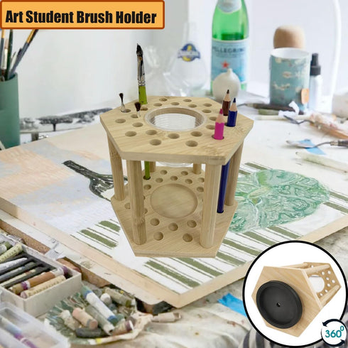 Rotating Paint Brush Holder 25 Holes Bamboo Display Drying Stand Artist Paint Brush Organizer Watercolor Brush Stand Rack Paint Brush Storage Art ...