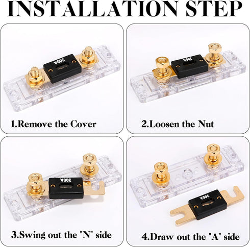 TopstrongGear Solid Brass 0/2/4 Gauge 300Amp ANL Fuse Holder with 300Amp Fuses(2 Pack) (300 Amp)...