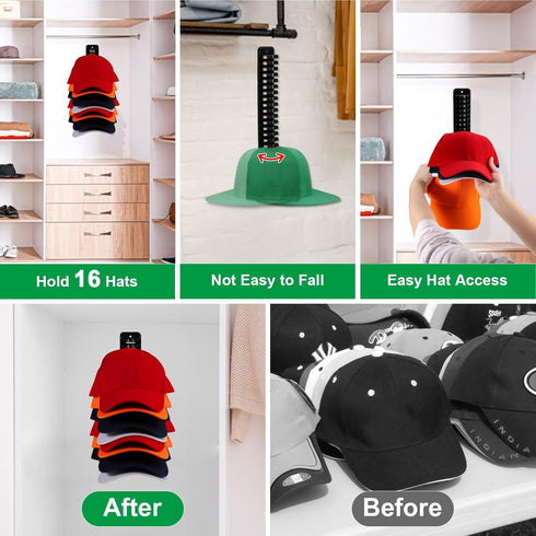 Hat Racks for Wall Cap Organizer, Hat Hangers for Baseball Caps Hat Holder Display, Sticky or Drilling Use, Hat Storage for Door, Closet, Office, ...