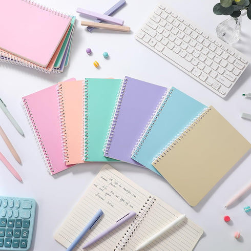 6 Pack A5 Spiral Lined Notebook Journal 120 Pages Ruled Notebooks Sketch Book Memo College (Dark Pink, Light Pink, Blue, Beige, Green, Purple, 6 P...