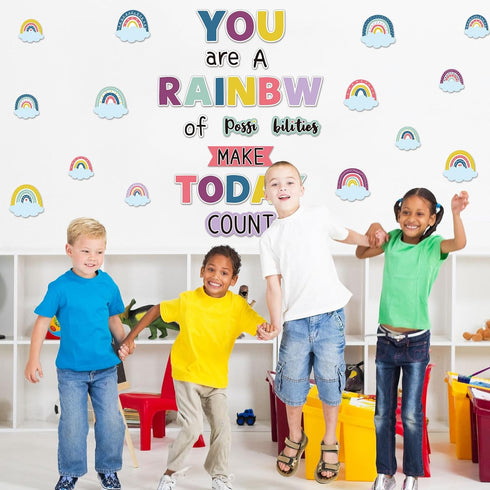 Motivational Rainbow Bulletin Board Cutouts, Happy Sunshine Day Inspirational Positive Classroom Decoration You are a Rainbow of Possibilities Acc...