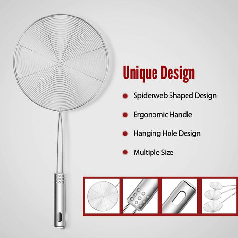 Hiware Extra Large Spider Strainer Skimmer Spoon for Frying and Cooking - Set of 3 Stainless Steel Wire Pasta Strainer with Long Handle, Professio...