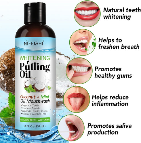 Coconut Oil Pulling Mouthwash Peppermint Ayurvedic with Vitamin D, E, K2, Alcohol Free for Teeth Whitening, Helps with Fresh Breath, Mouthwash for...