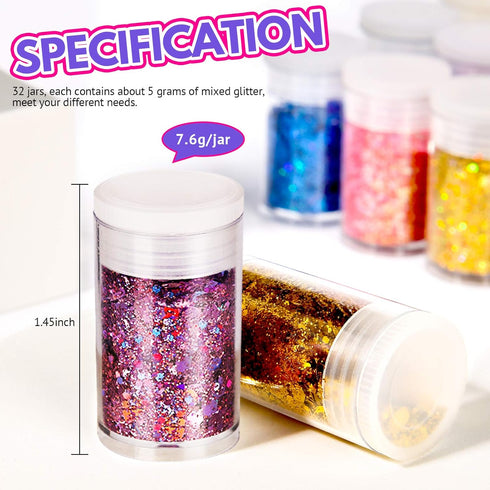 LEOBRO Holographic Chunky Glitter, Set of 32 Colors, Craft Glitter for Resin, Crafts Tumblers Nails Body, Christmas Halloween Sequins Flakes for A...