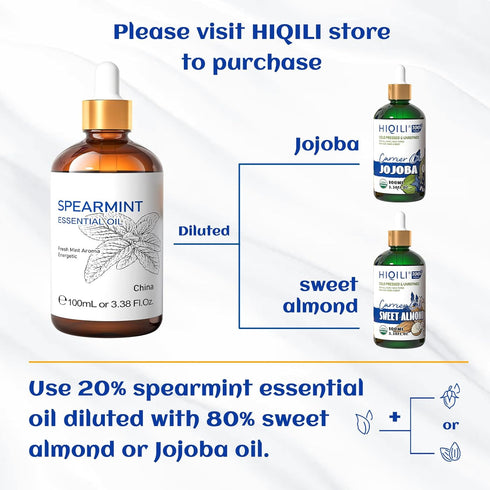HIQILI 100ML Spearmint Essential Oil for Skin Care -100% Pure Treatment Grade - 3.38 Fl Oz....